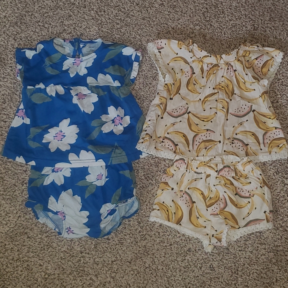 Floral and Banana Print Baby Outfits